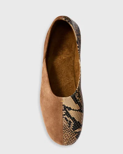 Khaite Jane Classic Suede And Python Print Ballet Flats In Brown