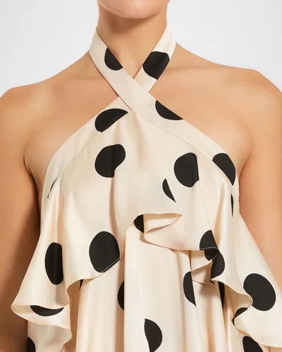 Mac Duggal Tiered Ruffle Polka Dot Charmeuse Gown In Cream Black In Neutral