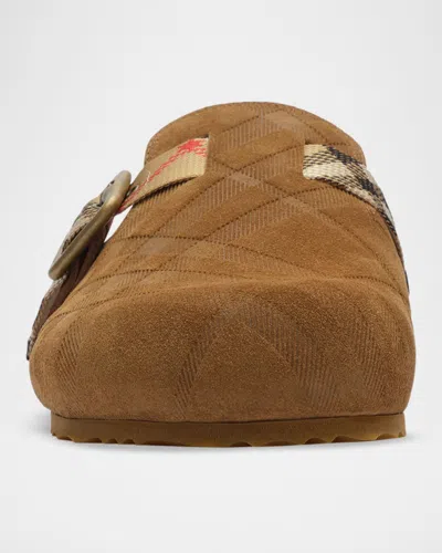Burberry Check-pattern Buckle-fastening Slippers In Brown