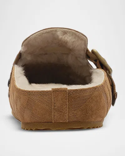 Burberry Check-pattern Buckle-fastening Slippers In Brown