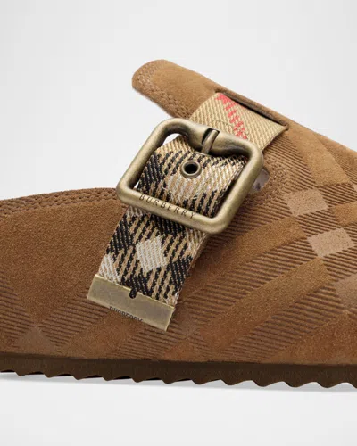Burberry Check-pattern Buckle-fastening Slippers In Brown