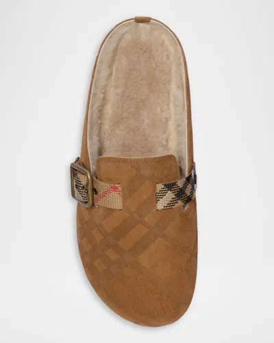 Burberry Check-pattern Buckle-fastening Slippers In Brown