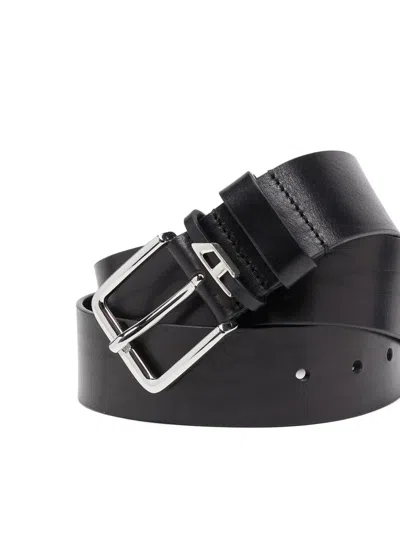 Diesel B-d Loop Leather Belt In Black