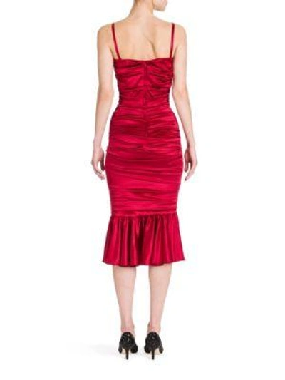 Shop Dolce & Gabbana Ruched Stretch Satin Dress In Bordeaux