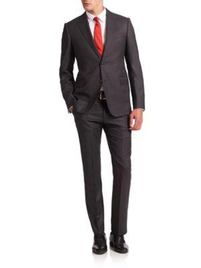 Shop Armani Collezioni Two-button Virgin Wool Suit In Dark Grey