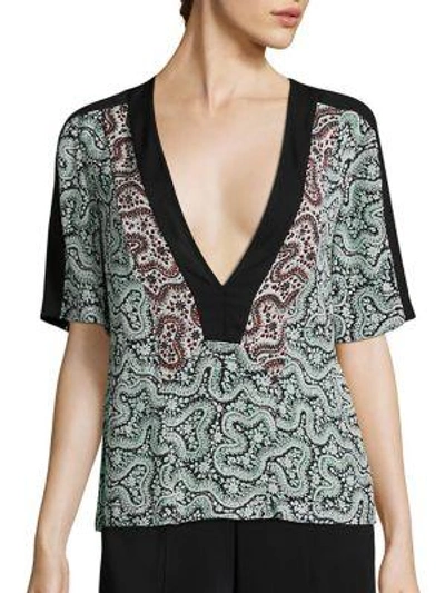 Shop A.l.c Lilias Deep V-neck Silk Top In Mint Multi