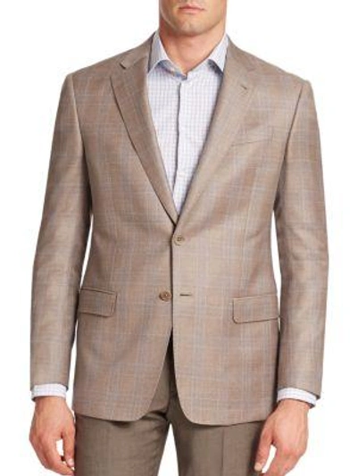 Shop Armani Collezioni Plaid Virgin Wool Blazer In Cappuccino