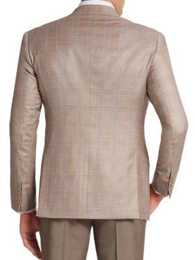 Shop Armani Collezioni Plaid Virgin Wool Blazer In Cappuccino