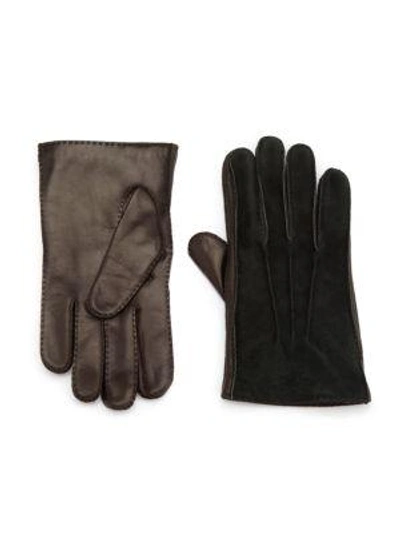 Shop Portolano Cashmere-lined Leather Gloves In Black-green