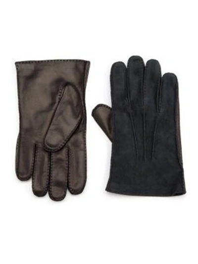 Shop Portolano Cashmere-lined Leather Gloves In Black-green