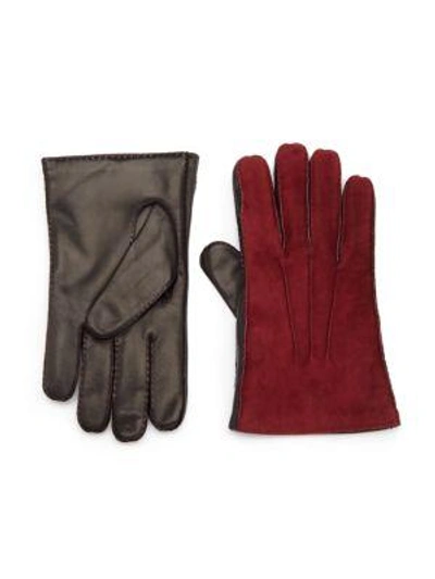 Shop Portolano Cashmere-lined Leather Gloves In Black-red