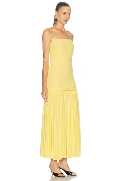 Jacquemus Yellow Dress With Straight Neckline And Gathered Waist In Tech Fabric Woman