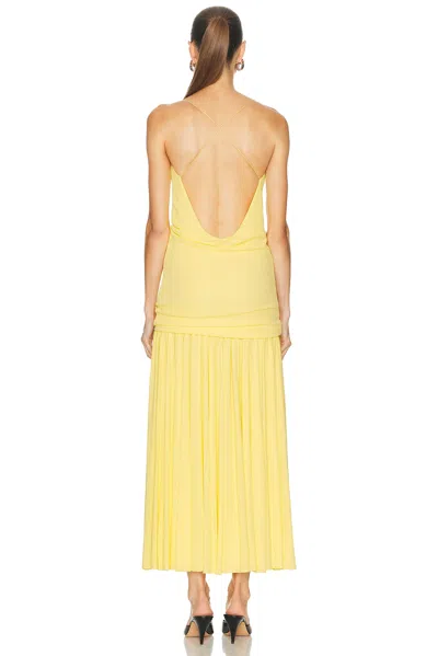 Jacquemus Yellow Dress With Straight Neckline And Gathered Waist In Tech Fabric Woman