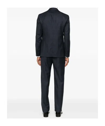 Tagliatore Double-breasted Check Suit In Blue
