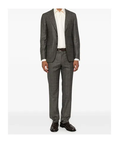 Tagliatore Check-pattern Wool Suit In Gray