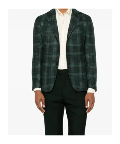 Tagliatore Check-pattern Notched-lapels Blazer In Gray