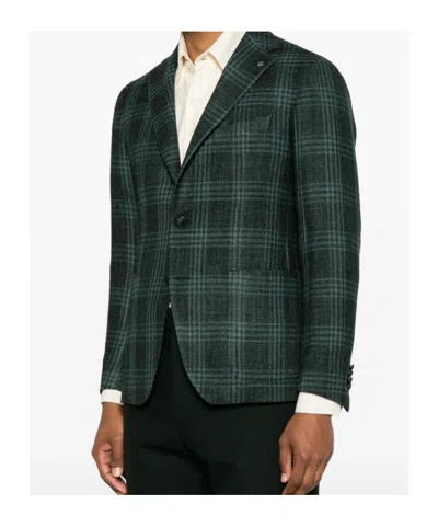 Tagliatore Check-pattern Notched-lapels Blazer In Gray
