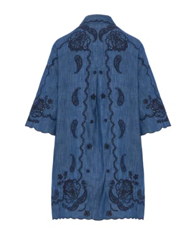 Zimmermann Aster Broderie Anglaise-trimmed Cotton-denim Mini Dress In Multi