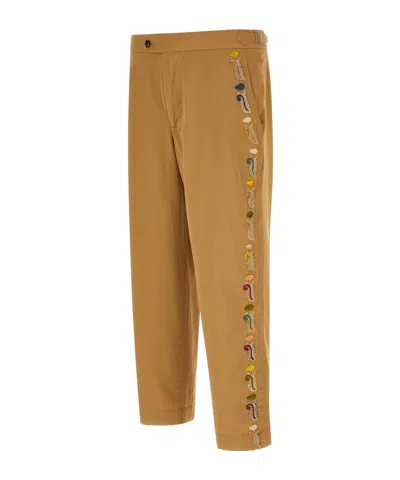 Bode Feather Runner Embroidered Casual Pants In Brown