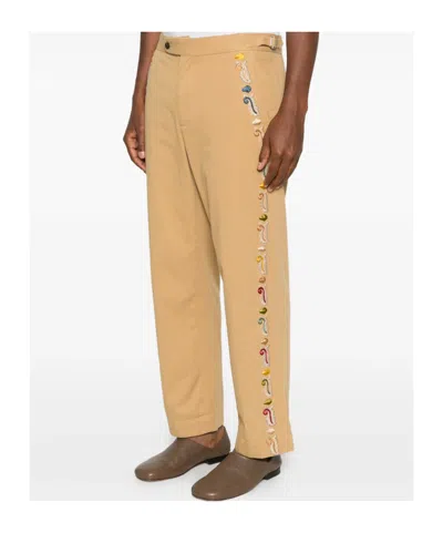 Bode Feather Runner Embroidered Casual Pants In Brown