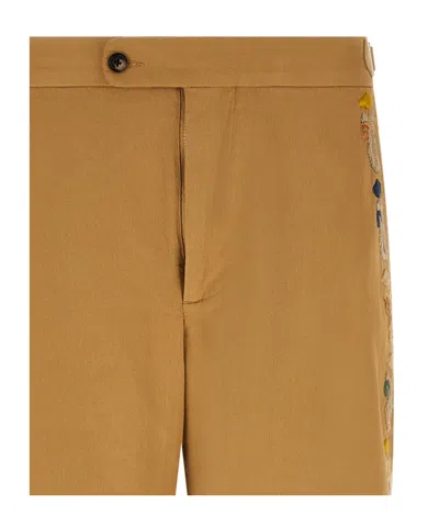 Bode Feather Runner Embroidered Casual Pants In Brown
