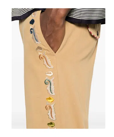 Bode Feather Runner Embroidered Casual Pants In Brown
