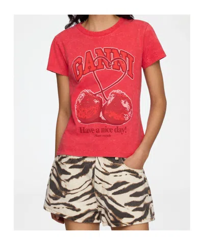 Ganni Red Baby Fit Future Cherry T-shirt In Red