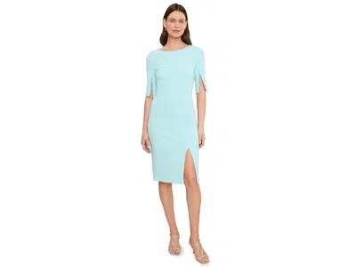 Adrianna Papell Short Split Sleeve Pearly Trim Sheath Dress In Clear Sky In Blue