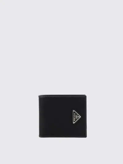 Prada Logo Leather Wallet Wallets And Card Holders Black In Black