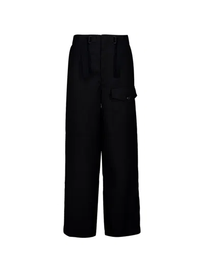 Auralee Herringbone Wool Wide-leg Cargo Pants In Black