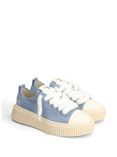 Rhun Denim-texture Platform Sneakers In Multi