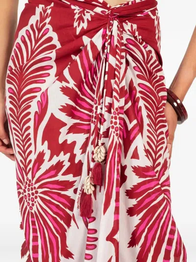 Poupette St Barth Uma Floral Gathered Cotton Midi Skirt In Brown