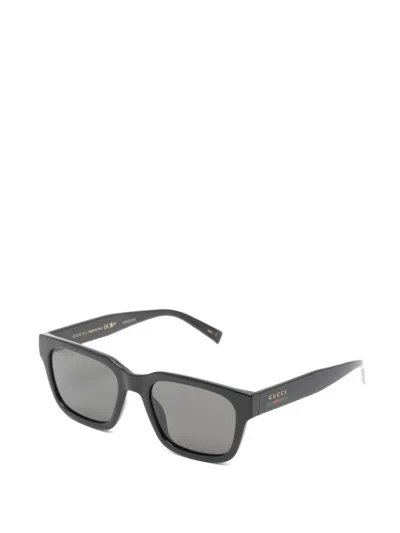 Gucci Web-stripe Rectangle-frame Sunglasses In Black