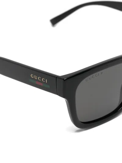 Gucci Web-stripe Rectangle-frame Sunglasses In Black