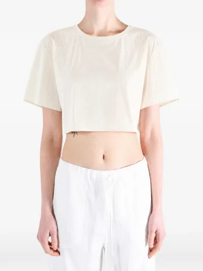 Amomento Cropped Elasticated-hem Top In Neutral