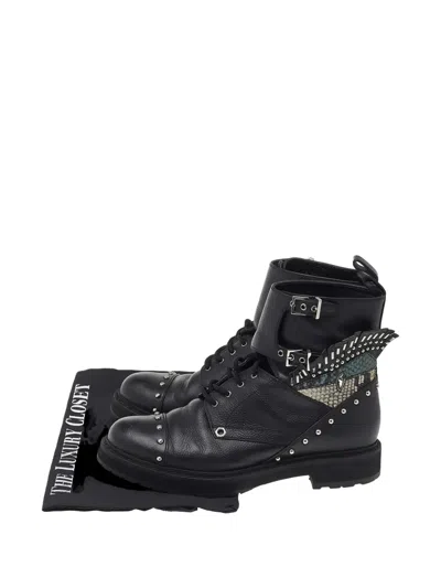 Pre-owned Fendi Buckled Python-embossed Ankle Boots In Black