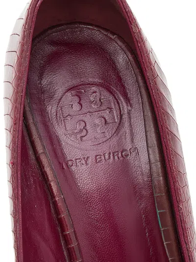 Pre-owned Tory Burch Python-embossed Leather Pumps In Red