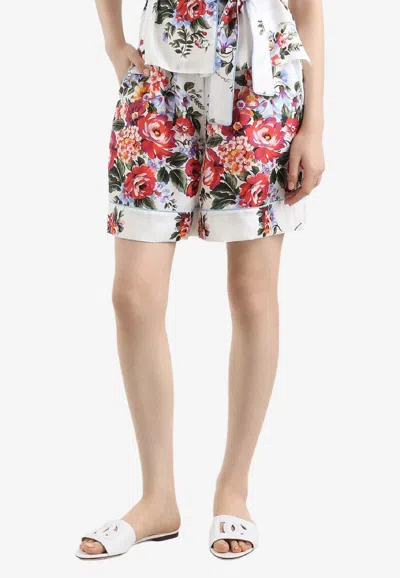 Dolce & Gabbana Flower Bouquet-print Twill Vanity Bermuda Shorts In Multi