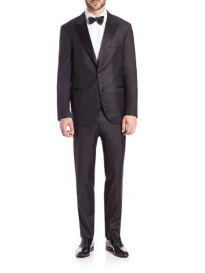 Shop Brunello Cucinelli Wool Tuxedo Suit In Black