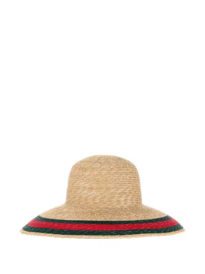 Gucci Web-stripe Woven Straw-effect Hat In Brown