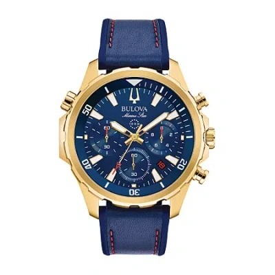 Bulova Marine Star Mens Blue Leather Strap Watch 97b168 | ModeSens