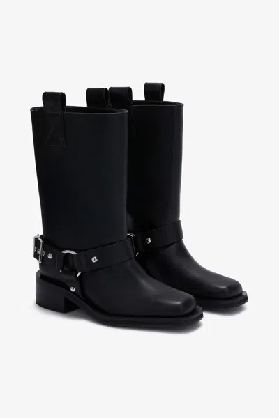 Ganni Ankle Boots With Eco-friendly Recycled Leather And Buckle Detail In Black