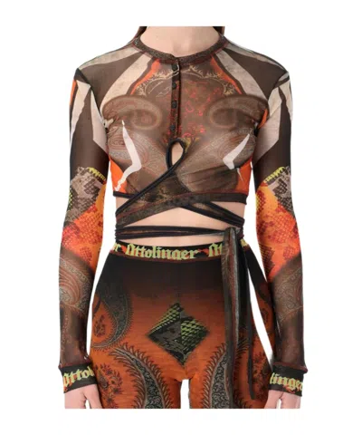 Ottolinger Mesh Semi Transparent Paisley Long Top In Multi