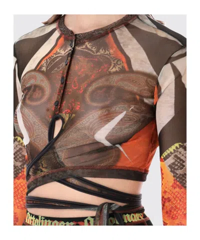 Ottolinger Mesh Semi Transparent Paisley Long Top In Multi