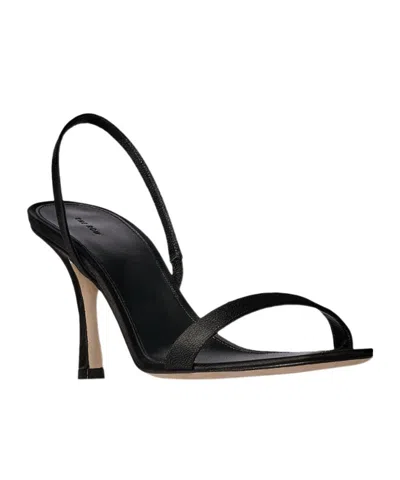 The Row Ella Leather Mules Open Toe Stiletto In Black