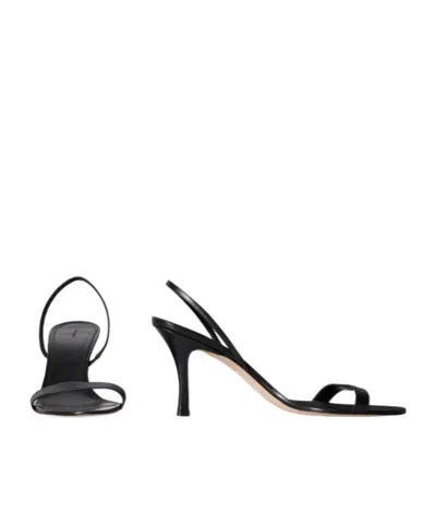 The Row Ella Leather Mules Open Toe Stiletto In Black