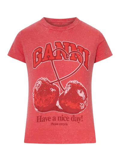 Ganni Red Baby Fit Future Cherry T-shirt In Red