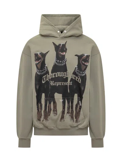 Represent Green Hoodie With Fixed Hood And Maxi Print On The Front In Cotton Man In Olive