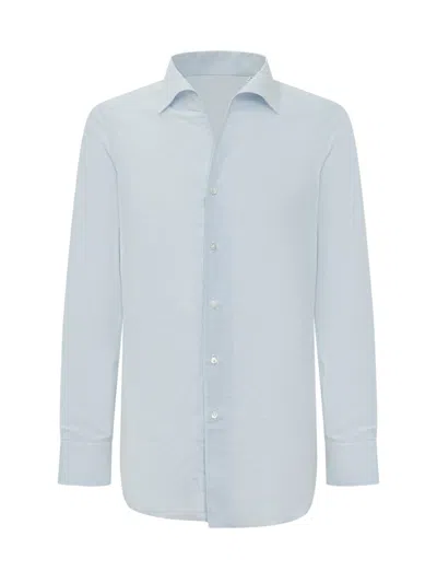 Finamore 1925 Light Blue Regular Solid Shirt In Blue