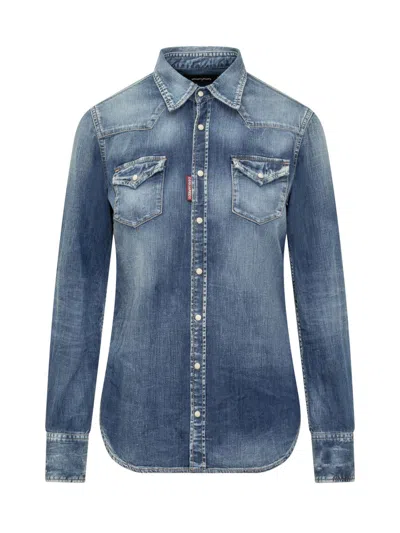 Dsquared2 Blue Slim Solid Shirt In Blue